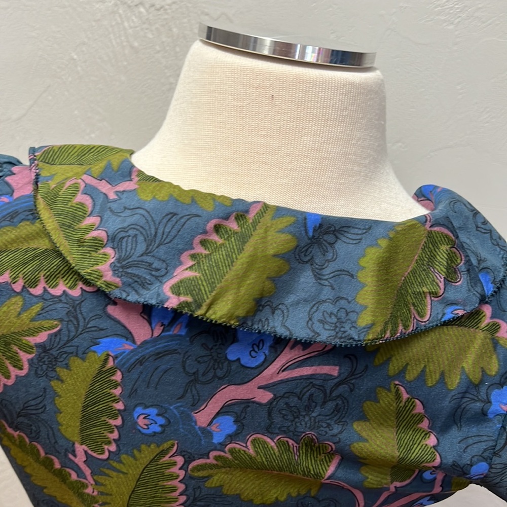 Vanessa Virginia Anthropologie Blue/Green Floral Print Peplum Blouse Size 0 - Picture 8 of 15